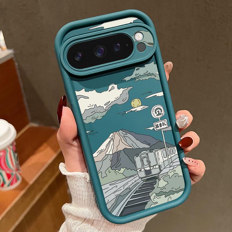 Матовый противоударный чехол для телефона с рисунком мультяшных гор для Google Pixel 9 Pro XL 8 Pro 8A, защита объектива, мягкий бампер из ТПУ
