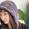 Autumn and Winter Wool Hat Women's Contrasting Color Splicing Shows the Face, Small Knitted Hat Strap, Warm Ear Protection, Headgear, Tide Niche