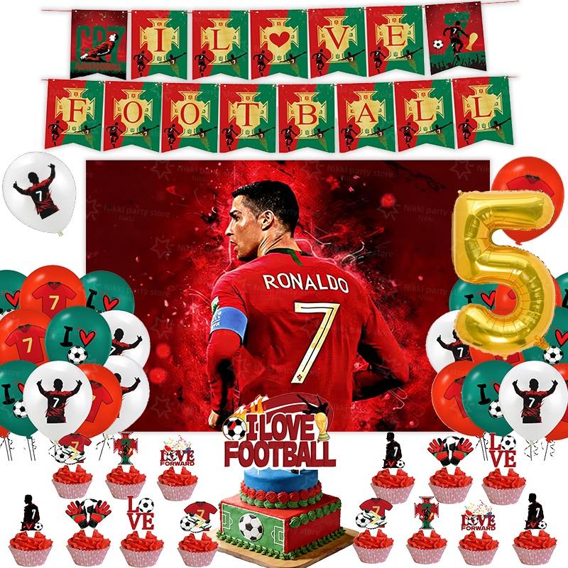 Новое украшение на день рождения CR7 Вечеринка футбольной суперзвезды Принадлежности для футбольной вечеринки Подарки на память Футбольная скатерть Тарелка Бумажный стаканчик Фон