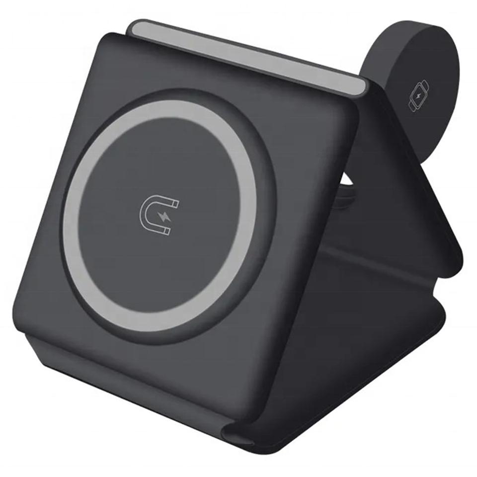 W-126 3 In 1 Wireless Magnetic Charging Station Phone Charging Pad Foldable Watch Earphone Charger