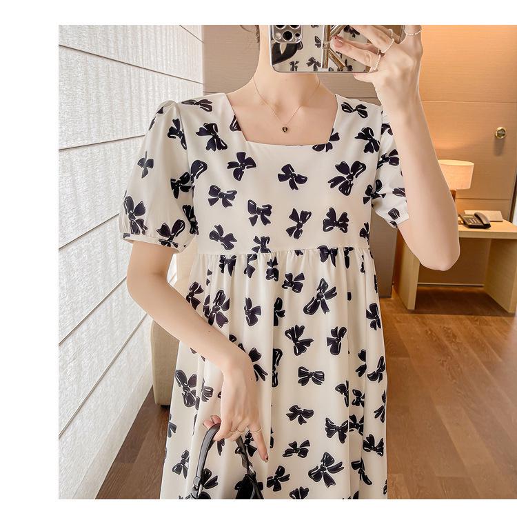 Летнее платье для беременных больших размеров: Квадратный вырез, Миди-бабочка, Короткий рукав