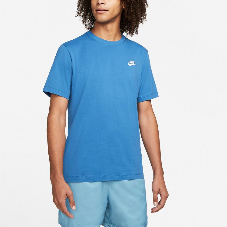 Nike Спортивная одежда Клубная футболка с круглым вырезом и вышитым логотипом Мужские топы Темно-королевский синий AR4997-407