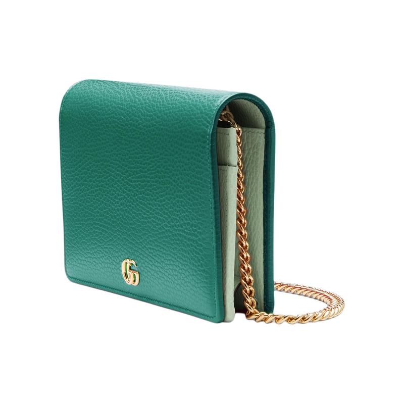 Gucci Сумка через плечо мини женская зеленая из коровьей кожи с металлической отделкой и двойным G