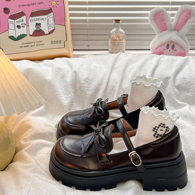 Круглые туфли-лоферы на платформе, женские черные туфли в стиле колледжа, кожаные туфли jk small, универсальные, британские, новинка 2025 года, с одной педалью