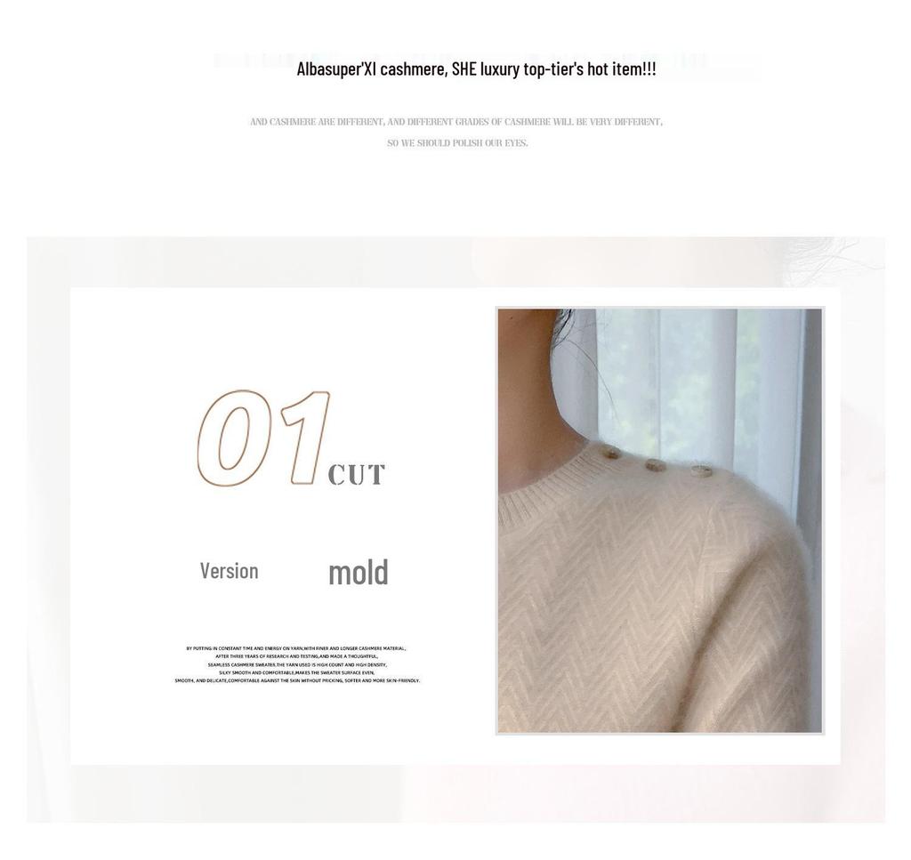 Elegant Style Cashmere Women's Round Neck Pullover Sweater with Diagonal Buttons - Warm, Skin-Friendly, Long Sleeve Autumn/Winter Top