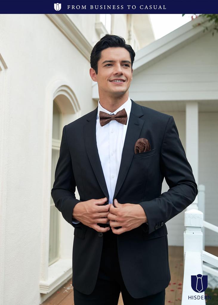 Коричневый галстук-бабочка для взрослых, свадебный галстук-бабочка, формальный галстук-бабочка с узором пейсли, комплект галстуков-бабочкь One Touch, легко надевать и снимать [HISDERN] Мужской…