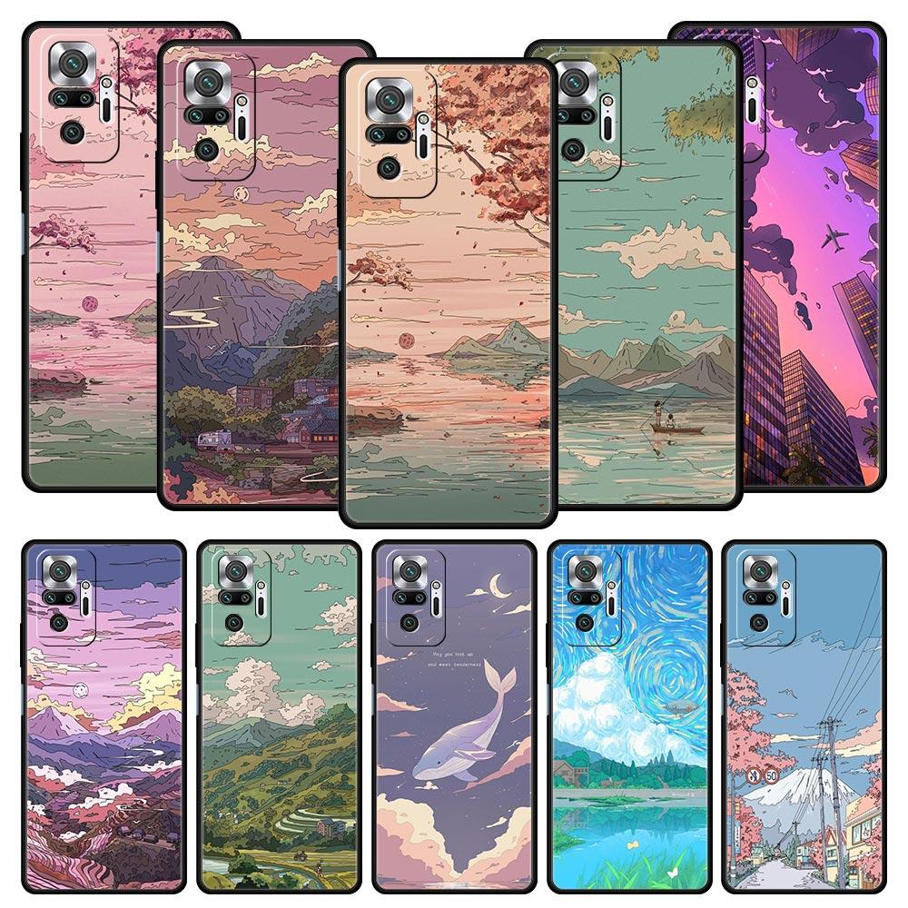 INS Korean Sunset Scenery For Xiaomi Redmi Note 12 5G Phone Case 10C 10 11 9 8 Pro Plus 9S 7 8T 9T 9A 8A 9C K50 K40 Gaming Cover