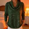 Yousheng Женские топы Свободный воротник Длинный рукав Блестящие стразы Пуловеры Топы Свободный крой Однотонный Дизайн с блестками Повседневная блузка для ежедневной носки