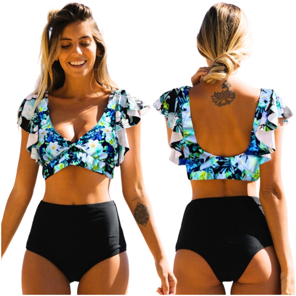 Two-piece boho swimsuit, women's shaping set, black. M two-piece boho swimsuit, women's shaping set, black.