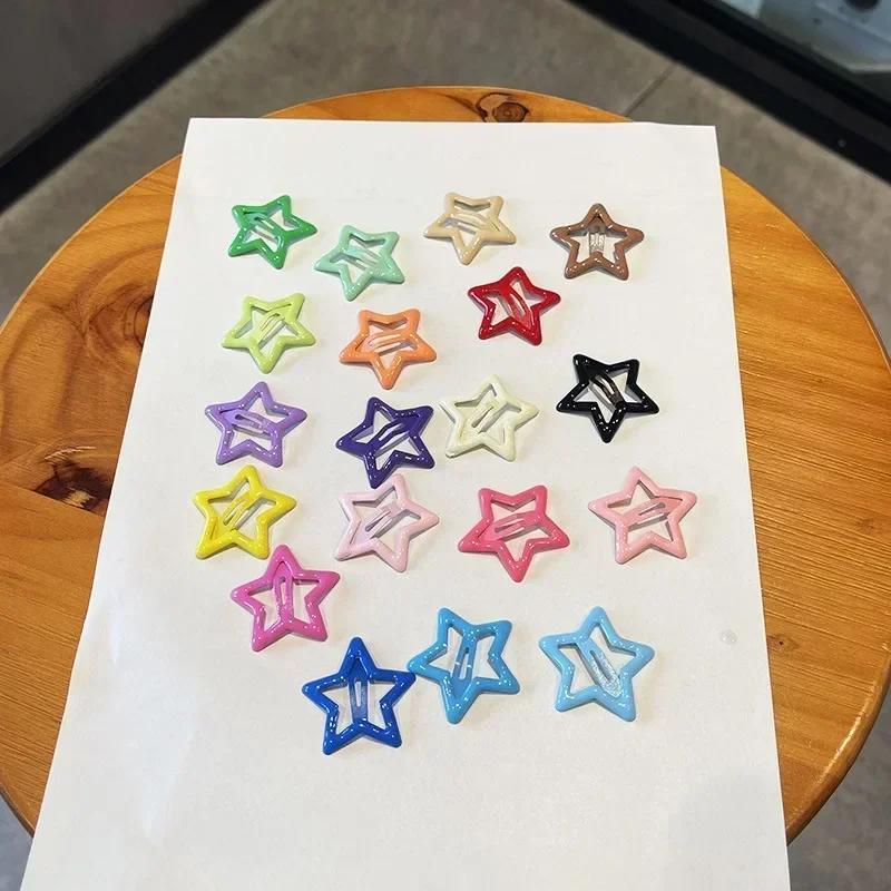 20 шт. красочные заколки для волос в форме звезды BB для девочек Y2K сладкие заколки-звезды для женщин простые металлические защелкивающиеся заколки для волос головные уборы ювелирные аксессуары