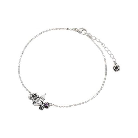 Браслет для женщин White Clover Kurumi, 20-летие, персонажи Sanrio, Серебро 925, Кубический цирконий, Корона, Розовое сердце, Череп, Фиолетовое окисление, Подарок на день рождения