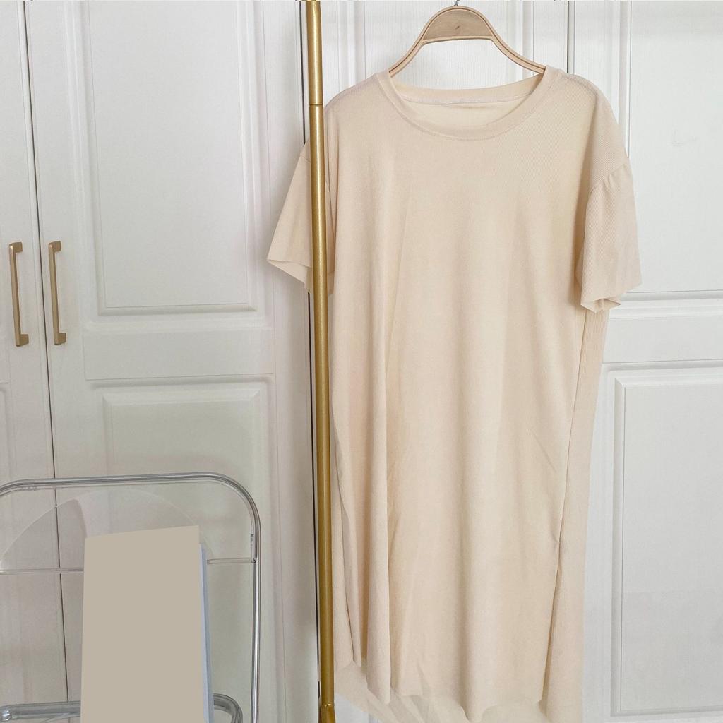 Однотонная домашняя ночная сорочка из ледяного шелка свободного кроя с круглым вырезом для весны и лета