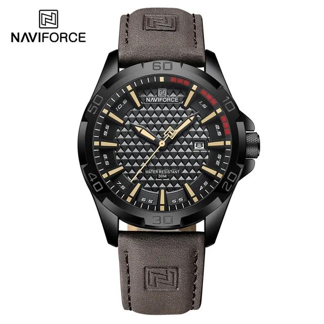 Для NAVIFORCE Самые продаваемые мужские спортивные часы 8023 Повседневные кварцевые с календарем Кожаные Водонепроницаемые 22 мм Товарный знак Relogio Мода