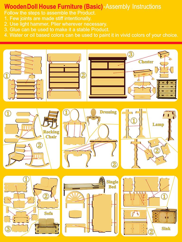 StonKraft Wooden 3D Puzzle Dollhouse Home Construction Modeling School Project Easy To Assemble One Size Beige - Decor, Toy, Kit, - (Furnished