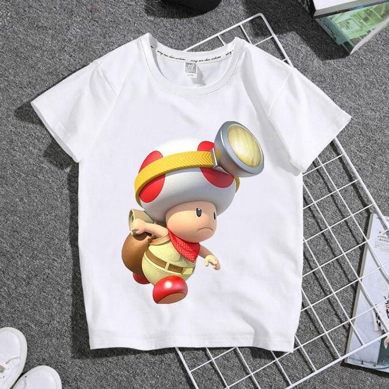 Bestselling Summer Boys and Girls Childrens Shortsleeved Shirts Super Cute Cartoonstyle Student White Tshirt of Mario Game