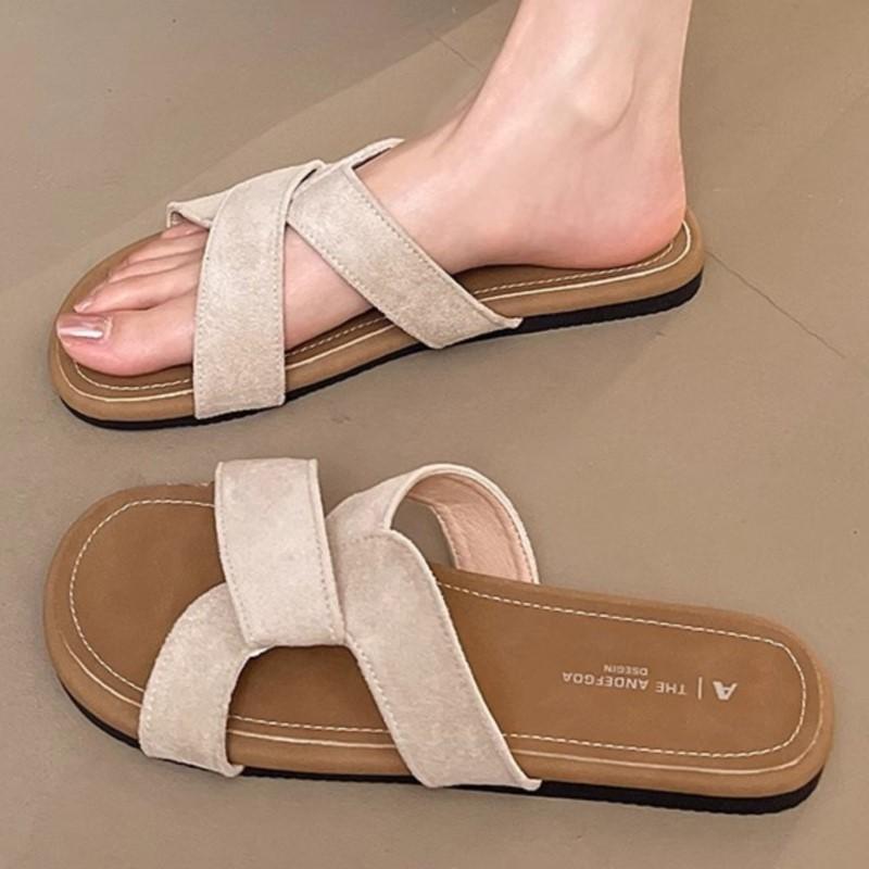 Мода 2025 Новые Летние Осенние Женские Сандалии с Перекрещенными Ремешками и Узлом, Нескользящие, На Плоской Подошве, Повседневные, Для Курорта, Пляжа, Отдыха на Открытом Воздухе, Гавайи, Однотонные Шлепанцы