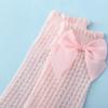 Летние носки для маленьких девочек от 0 до 24 месяцев, мягкие хлопковые эластичные однотонные сетчатые носки для новорожденных с большими бантами, длинные носки до колена для маленьких девочек