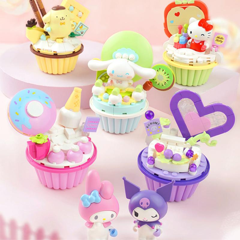 Нетоксичные строительные блоки серии Sanrio Куроми Хелло Китти, модель для сборки кекса, кубики, игрушки, Синнаморолл, Май Мелоди, настольные украшения