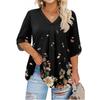 Women's Fashion Large Size Printed V-Neck Three-quarter Sleeve Top
