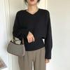Ретро пуловер с V-образным вырезом женский осенне-зимний новый ленивый свободный верхняя одежда с низом вязаный свитер топ