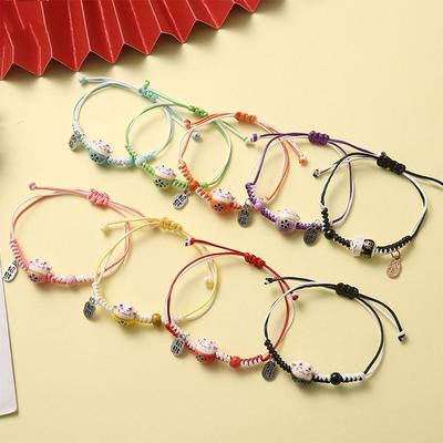 Керамическая подвеска-кошка Манеки-неко браслет ручной работы женское кольцо для руки уникальная красная плетеная веревка подарки