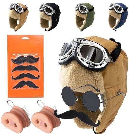 Halloween cosplay pig pilot costume set nose aviator style flight cap stylish funny accessories unisex popular school festival cultural party stage
