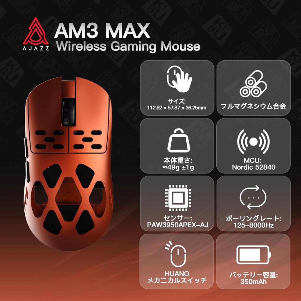 Беспроводная игровая мышь AJAZZ AM3 MAX 49 г Высокая производительность Симметричная Частота опроса 8 кГц Легкий магниевый сплав Сенсор PAW3950APEX Японский 2,4 г