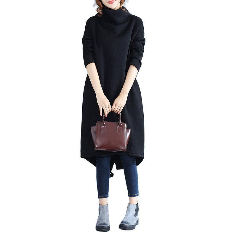 2017 Этнический стиль Большой размер Хлопково-льняное платье на флисовой подкладке с высоким воротником