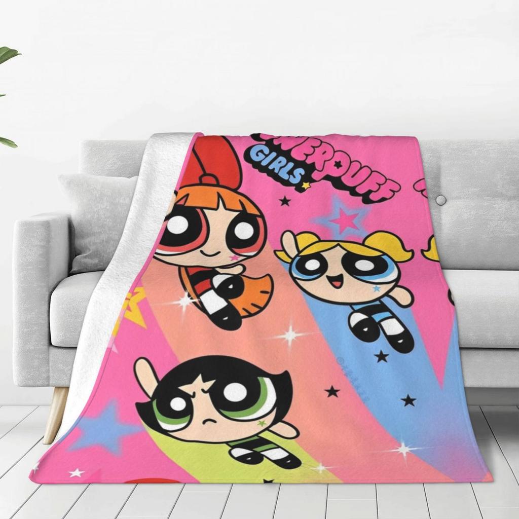 The Powerpuff Girls Flannel Blankets Soft Warm Bedding Throws for Couch Chair Decorative Funny Bedspread Sofa Bed Cover