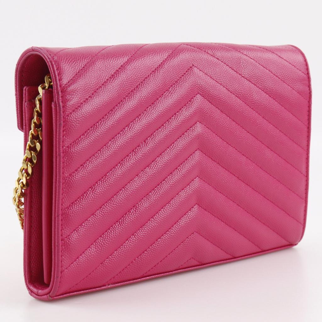 SAINT LAURENT ChainShoulder Chain wallet quilting pink leather Women Used