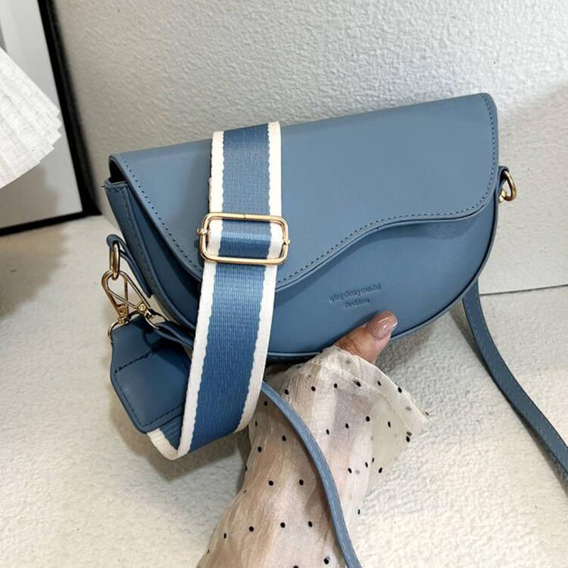 Women's Bag Vintage Solid Color Flap Small Saddle Shoulder Underarm Bag Fashion PU Leather Wide Strap Crossbody Bag