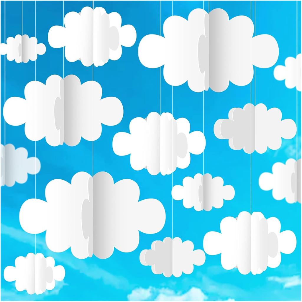 16 PCS 3D Cloud Decoration Blue Hanging Clouds and Raindrop for Cloud Ornaments Hanging Ceiling Decor for Party Nursery Children Room Ceiling