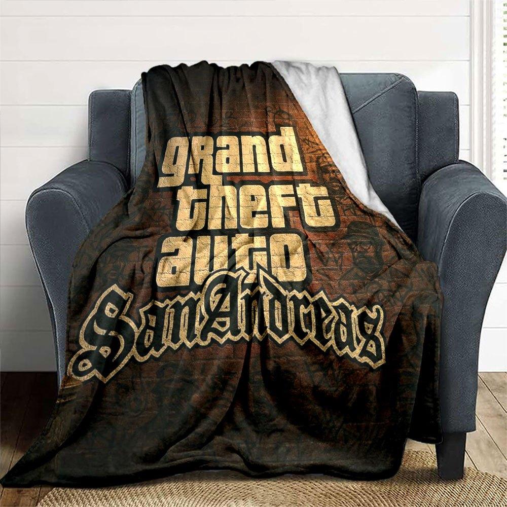 1 шт. Мягкое фланелевое одеяло Grand Theft Auto с дизайнерским принтом. Уютное одеяло для всех сезонов, идеально подходит для дивана, кровати, офиса