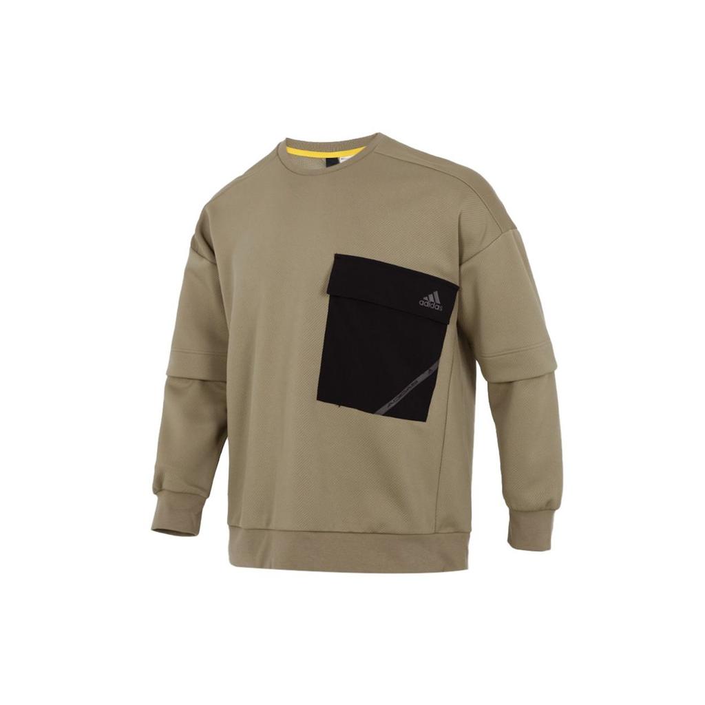 Adidas Спортивная толстовка с круглым вырезом и карманами с цветными блоками, мужские топы, зеленый в стиле милитари H39348