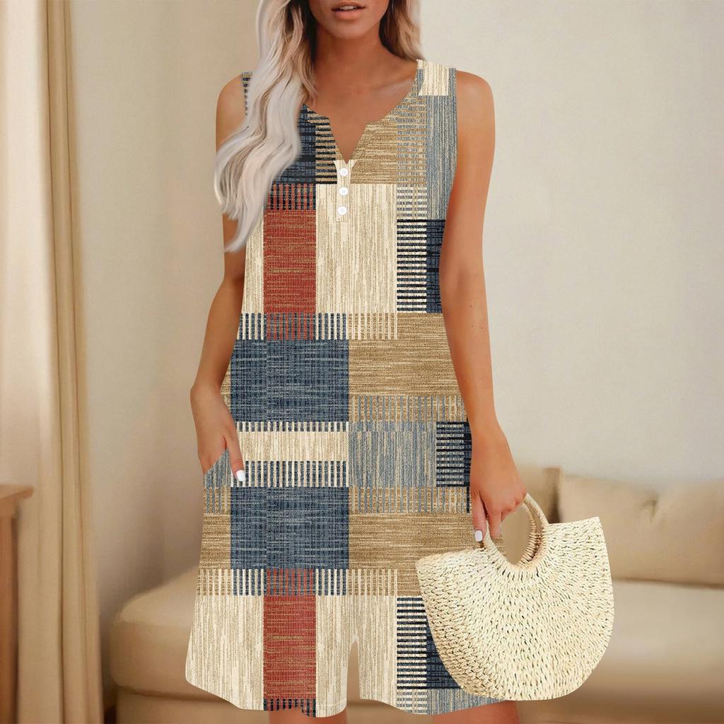 Women's Fashionable And Casual Sleeveless Button-pocket One-piece Shorts