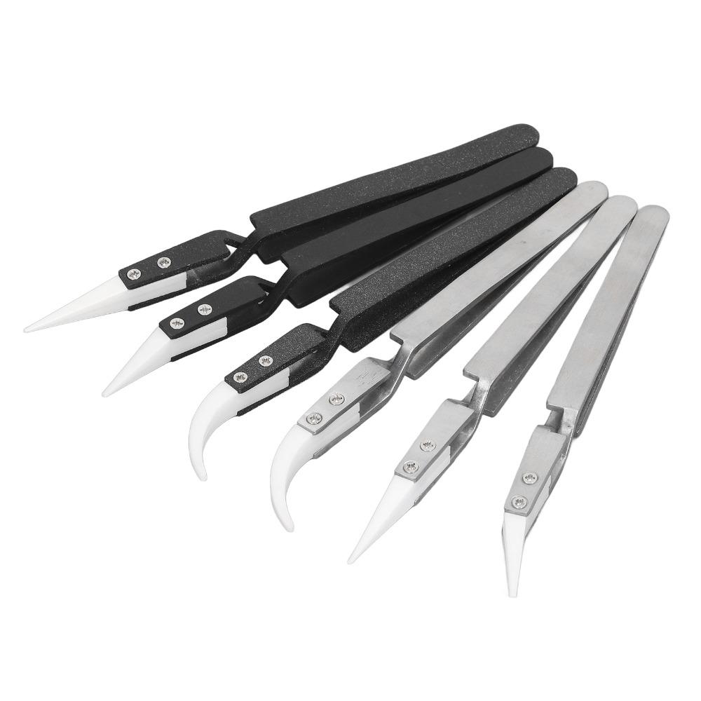 6 PCS Pointed & Curved Tips Ceramic Tweezers Electronics Tweezers Set for Electronics and Crafting