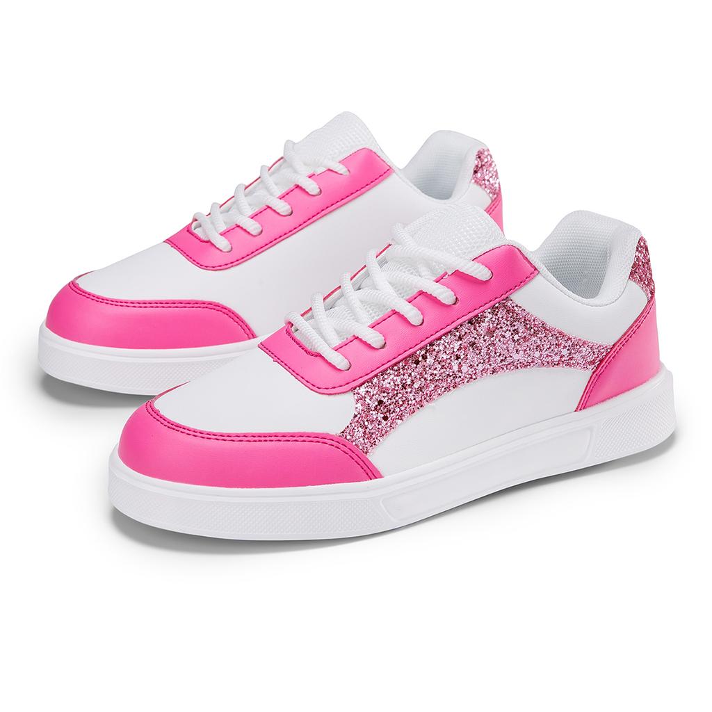 MCTIN White Shoes Women's PU Leather Sports Shoes Flats Black Sequined Sneakers Plus Size 35-42