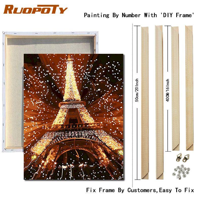 RUOPOTY DIY Frame City Tower Landscape DIY Painting By Number Acrylic Wall Art Picture Hand Painted Oil Painting For Living Room Decor