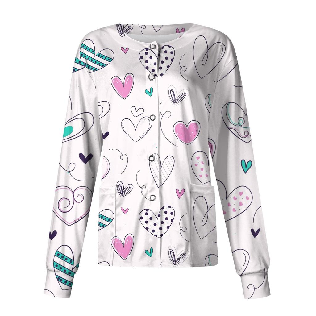 Женский повседневный однобортный однобортный костюм с длинными рукавами и принтом на День святого Валентина, топ-кардиган