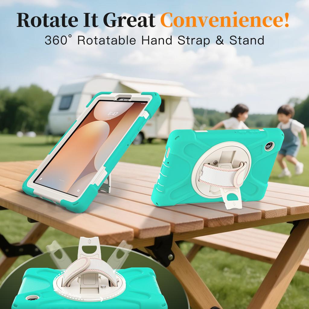 Kickstand Case for Samsung Galaxy Tab A11 2025 8.7 Inch SM-X133 SM-X135 360 Rotating 3-Layers Hybrid Cover with Shoulder Strap