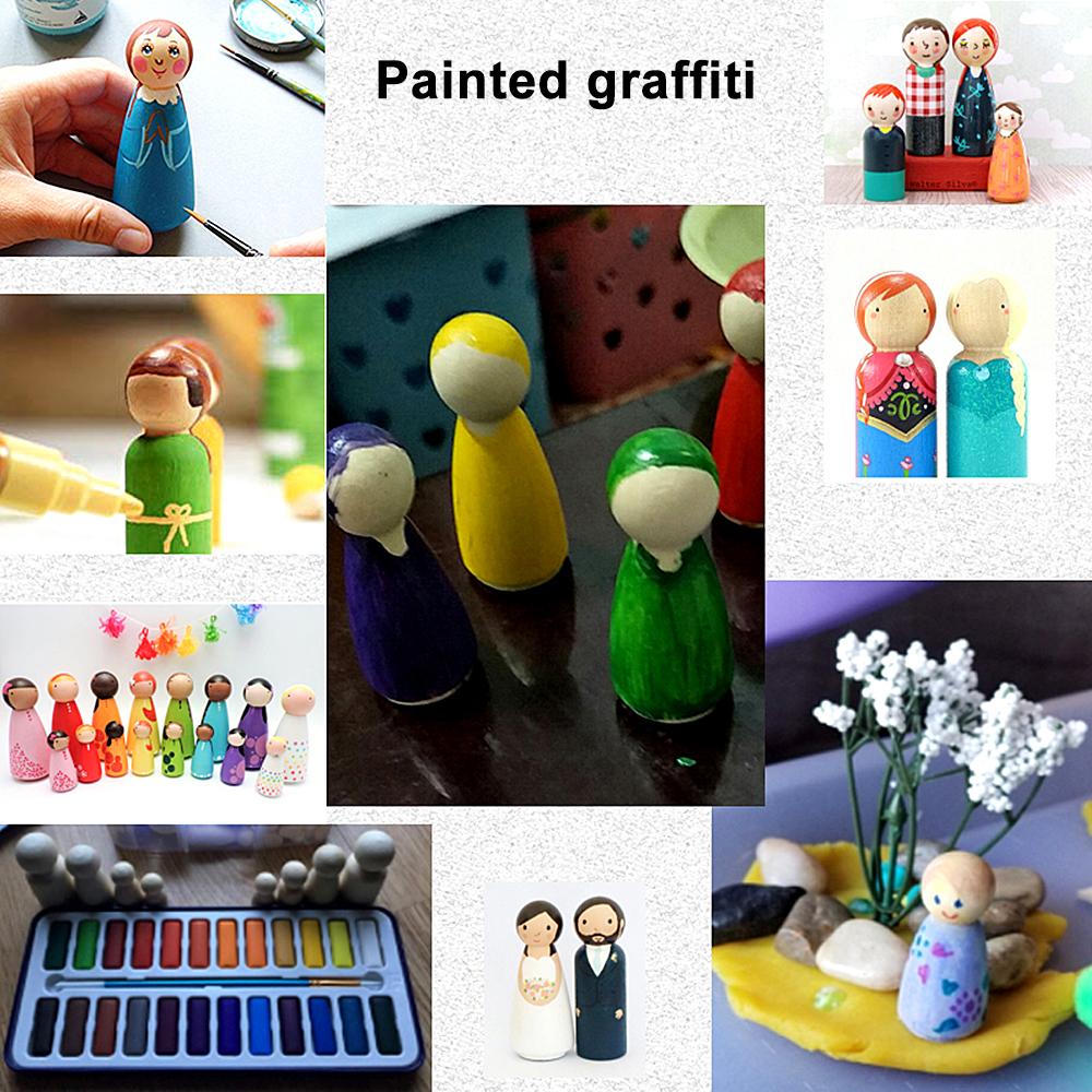 50pcs Unfinished Wooden Peg Doll DIY Arts Painting Natural Wood Peg People 4 Sizes Wooden Doll Bodies Figures Crafts Decorative