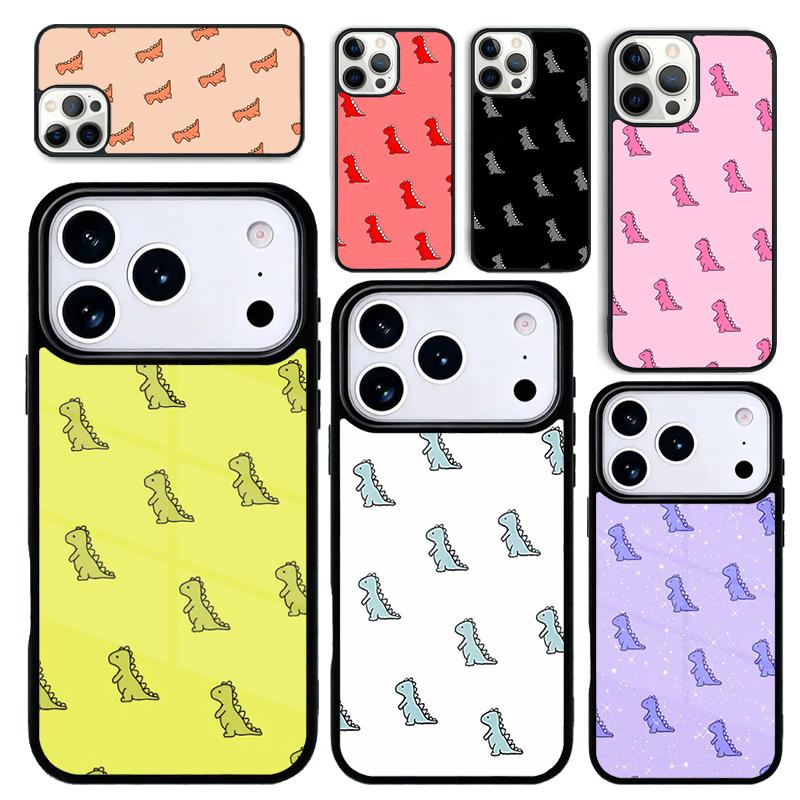 Capa Case for iPhone 17 Air 16 Pro Max 15 Plus 11 13 Mini 14 12 Back Phone Cover Cute Dinosaur Animal Pattern