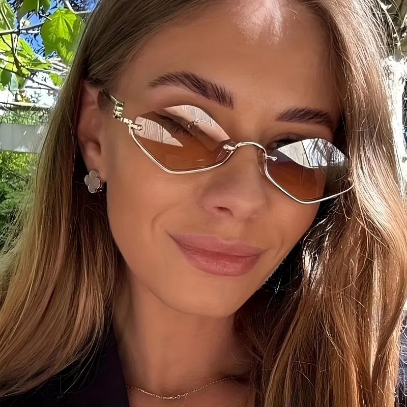 Неполяризованные Модные Винтажные Маленькие Зеркальные Солнцезащитные Очки Женские Металлические Безободковые Солнцезащитные Очки Женские Хипстерские Сексуальные Очки