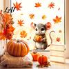 Indoor Outdoor Window Decorations 2Pcs Fall Cartoon Static Clings Cute Bunny & Mouse Stickers No‑Glue Easy Peel Stick Glass Stickers PVC