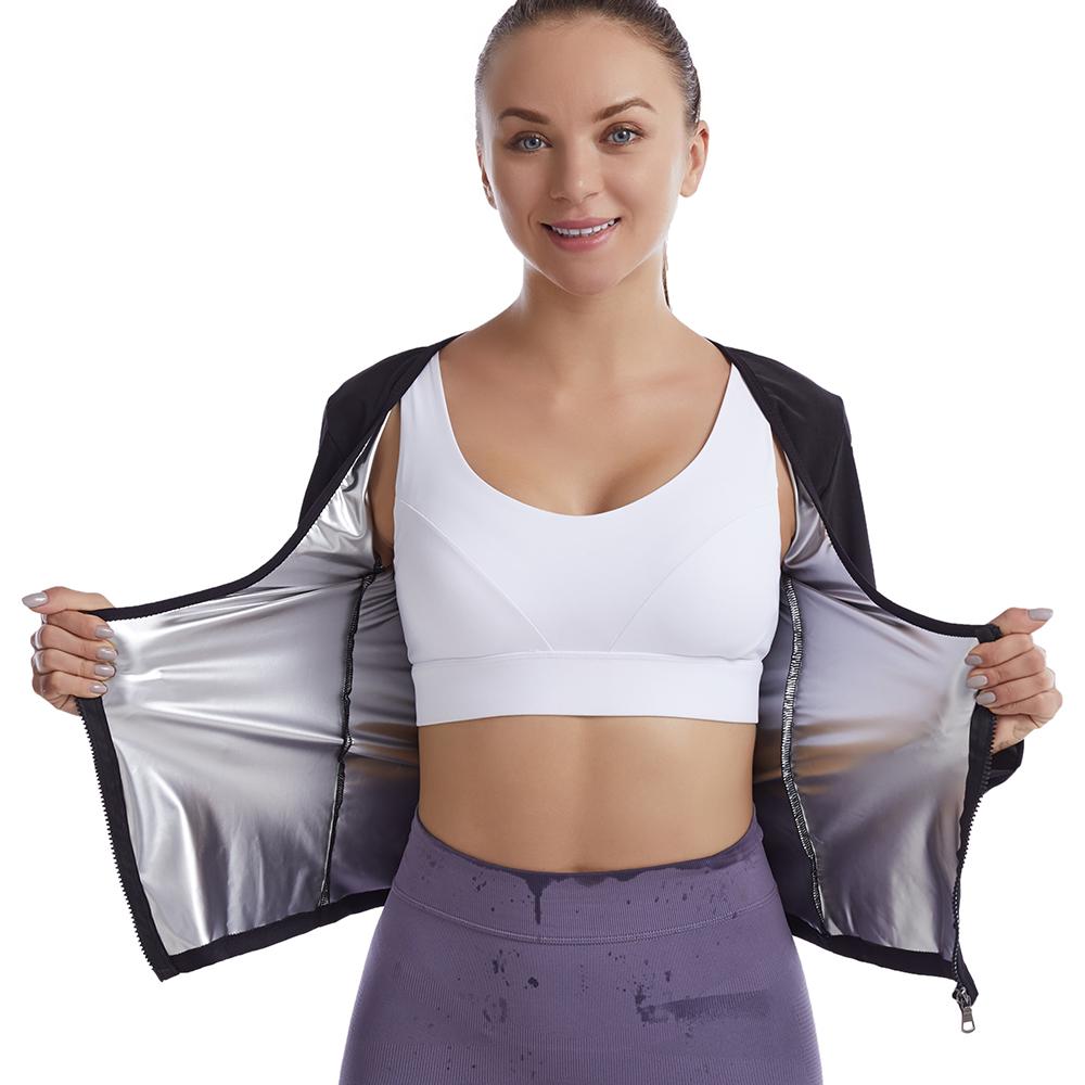 Костюм для сауны для женщин, толстовка с длинными рукавами и компрессионной молнией, рубашка для сауны, жилет для фитнеса, формирователь тела, тренировочные топы, корректирующее белье, толстовка