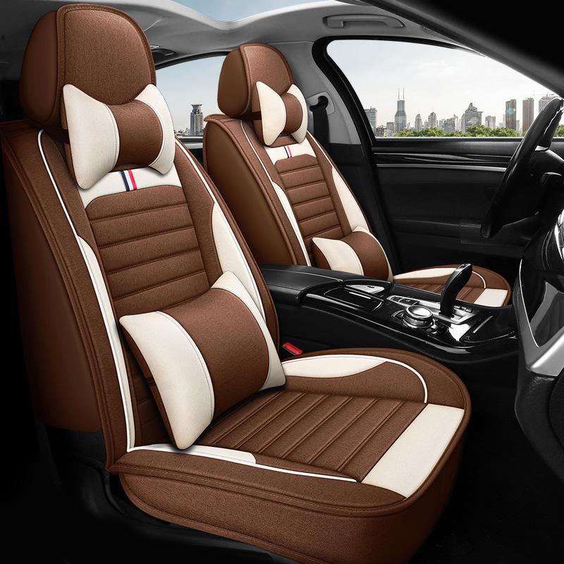 Льняной чехол на сиденье автомобиля: Новый стиль, Four Seasons, полноразмерная подушка для сиденья. Универсальная посадка.