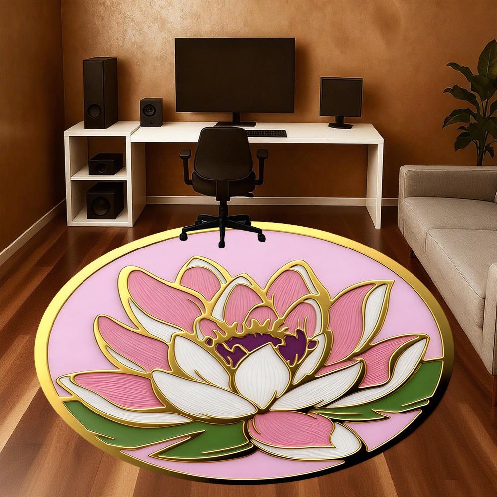 1pc Lotus Flower Round Chair mat office Area Rug - Non-Slip, Floor Mat for Office, Bedroom, Ideal home decor gift p0105069
