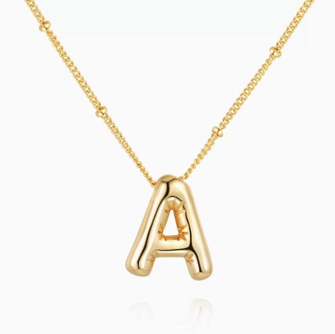 LT-12056 Stainless Steel 18K Gold Balloon Letter Necklace Silver Bubbles 26 English Alphabet Pendants Jewelry