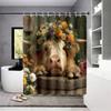 1Pc Highland Cow Flower Print Waterproof Shower Curtain Partition Privacy Hanging Curtain12 Hook Multiple Sizes Machine Washable