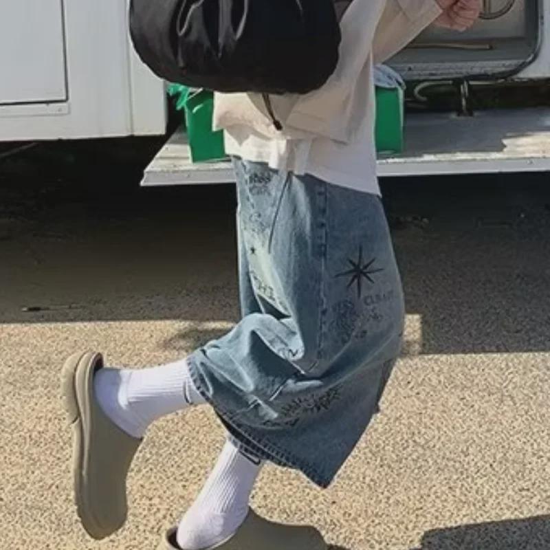 Мужские джинсовые шорты свободного покроя American Retro Graffiti — модные, свободные, 7-точечные, для лета